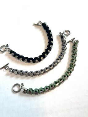 Suede Ribbon Woven Bracelet Trio - Black, Gray, Olive